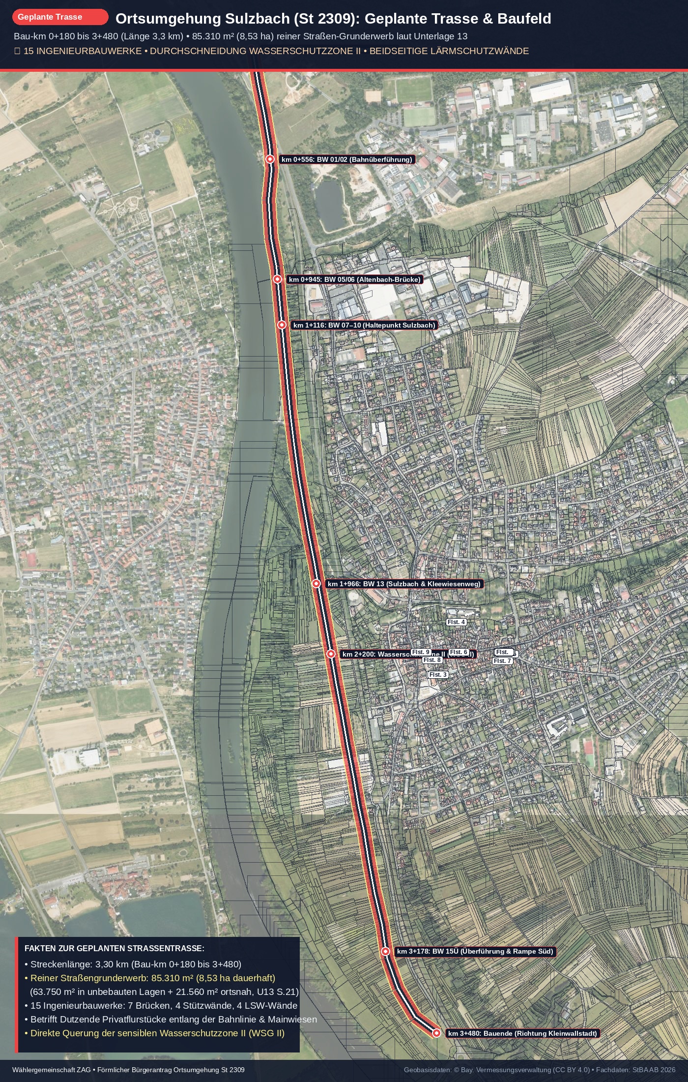 Geplante Trasse und Straßenbaufeld der St 2309 neu